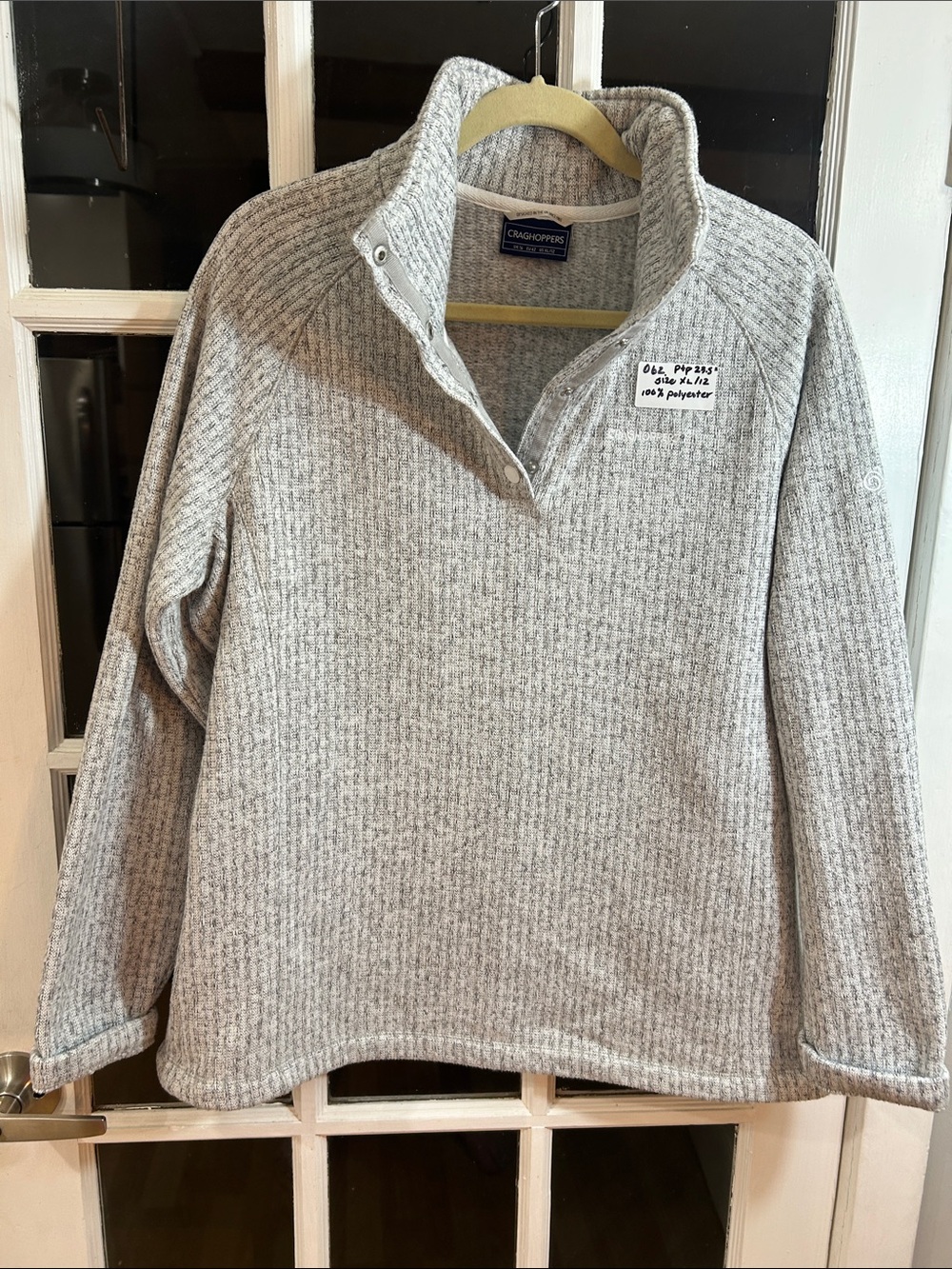 O62.    Craghoppers Women's Heathered Light Gray Quarter-Snap Cowl Sweater